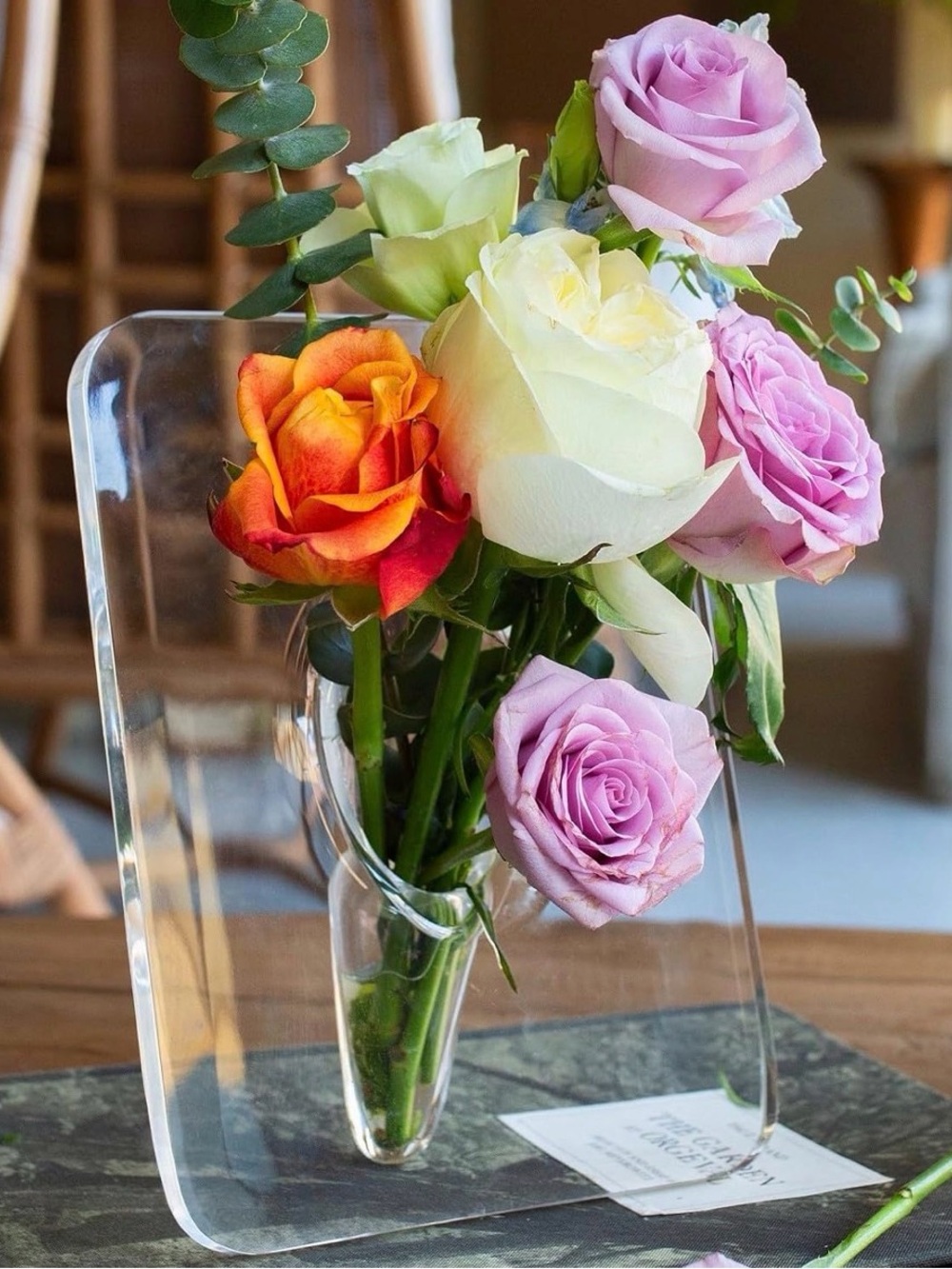Minimalist Clear Acrylic Picture Frame Vase | Modern Floating Single Stem Bud Ho